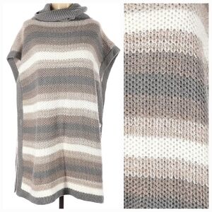 Calvin Klein Striped Cowl Neck Knit Poncho OS
